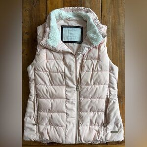 Calvin Klein Light Pink Quilted Puffer Vest with Faux-Sherpa Collar